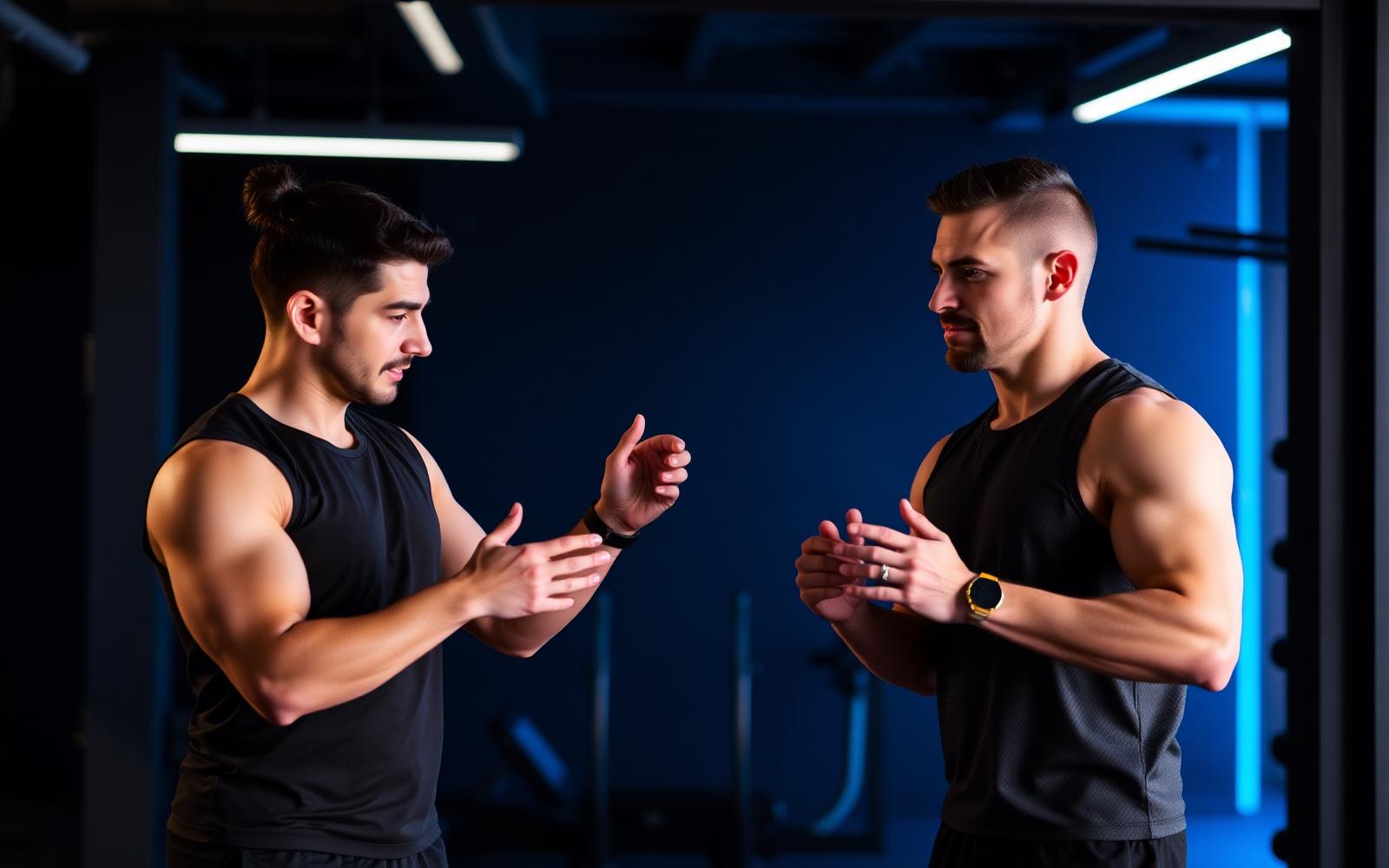 Personal trainer coaching a client on form
