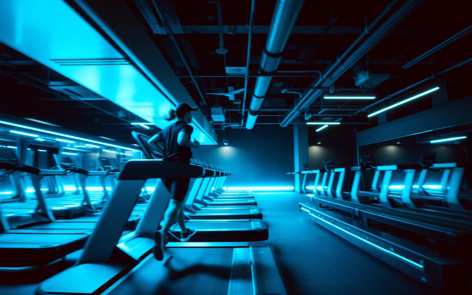 Runner training on a treadmill in a cardio studio